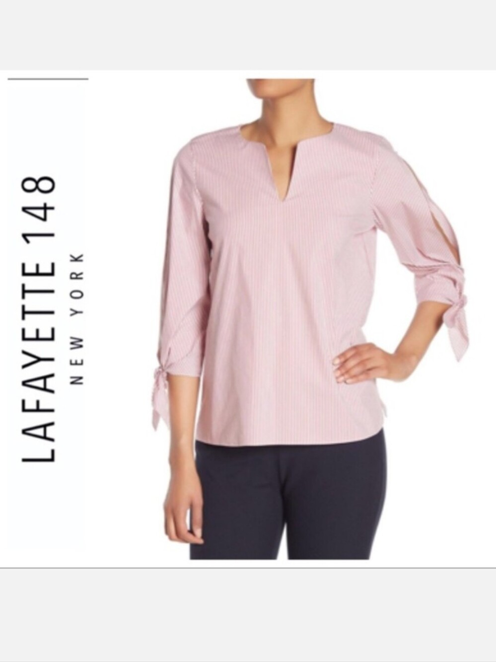 LAFAYETTE 148 PINK WHITE STRIPED Tunic Khloe Top M